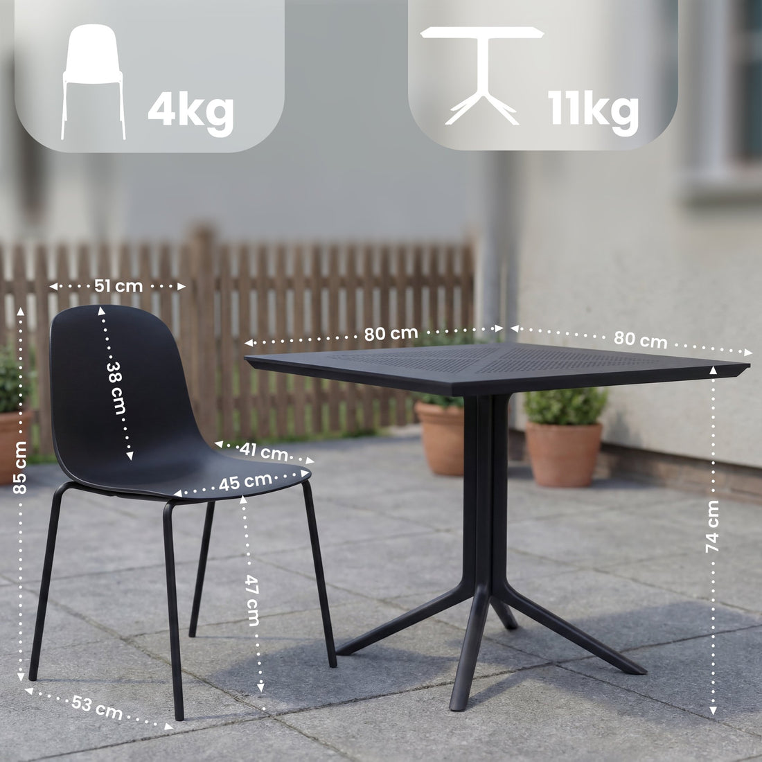 Tuinmeubelset Zeron met 2 stoelen | Kleur: zwart | Afmetingen: 186x80x85 cm