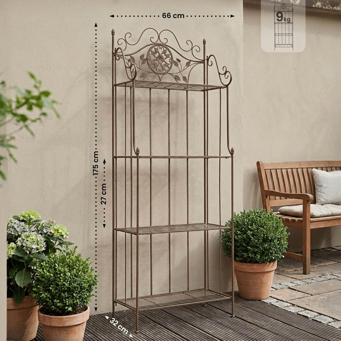 Plantenrek Flora - Inklapbaar plantenrek | Kleur: antiek bruin | Afmetingen: 66x32x175 cm