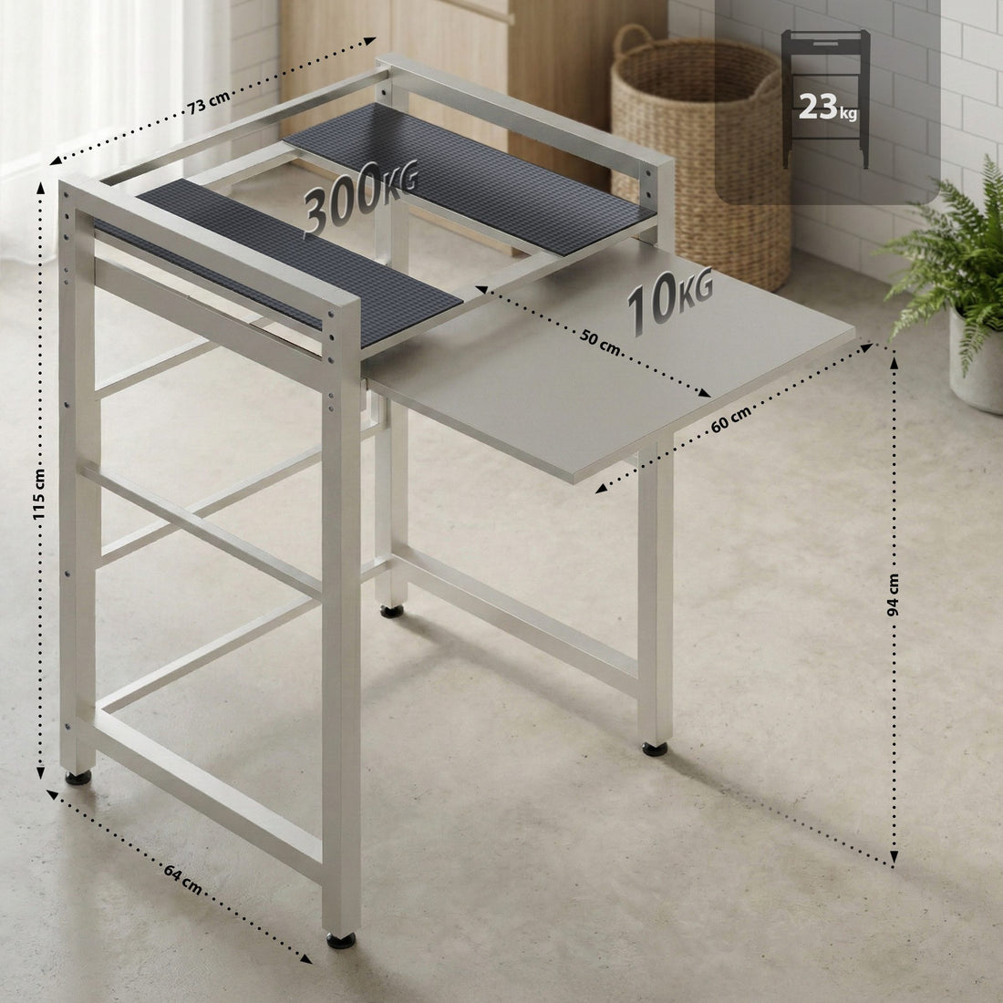 Wasmachine- en drogerrek Juri - Stalen onderstel | Kleur: Wit | Afmetingen: 73x64x115 cm