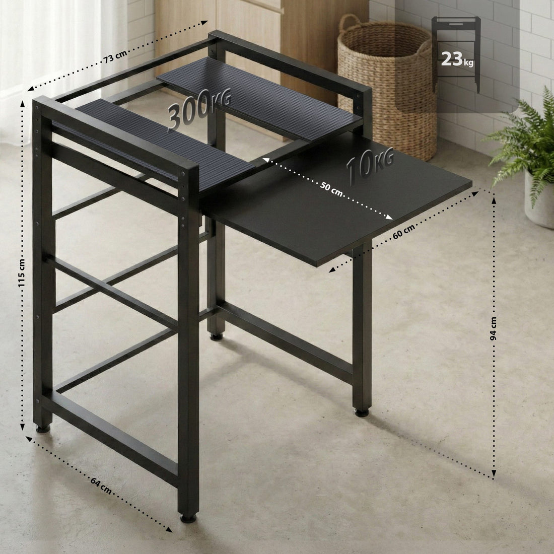 Wasmachine-drogerrek Juri | Kleur: zwart | Afmetingen: 73x64x115 cm