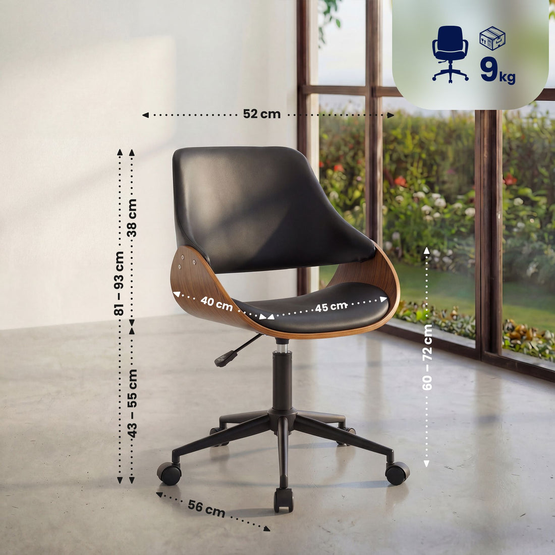 Ergonomische bureaustoel Sorrento | Kleur: walnoot/zwart | Afmetingen: 52x56x81 cm