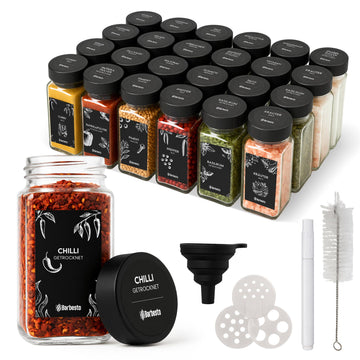 Set van 24 vierkante kruidenpotjes | Kleur: zwart | Afmetingen: 4.5x4.5x10.5 cm