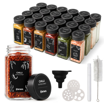 Set van 24 vierkante kruidenpotjes | Kleur: Zwart | Afmetingen: 4.5x4.5x10.5 cm