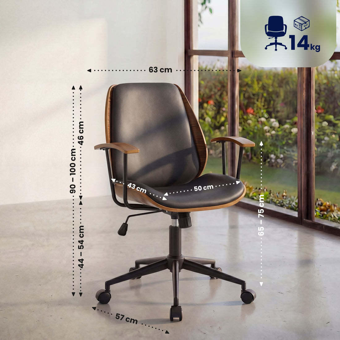 Bureaustoel Arlondi - Walnootlook | Kleur: walnoot/zwart | Afmetingen: 63x57x90 cm