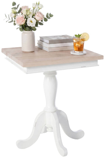 Bijzettafel Lorne - Landelijke houten tafel | Kleur: natura/wit | Afmetingen: 50x50x65 cm