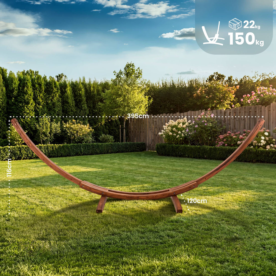 Hangmatstandaard Miramar van eucalyptushout | Kleur: natura | Afmetingen: 395x120x116 cm