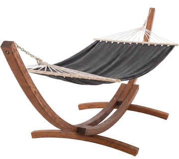 Hangmat Miramar met eucalyptushouten standaard | Kleur: grijs | Afmetingen: 120x400x107 cm