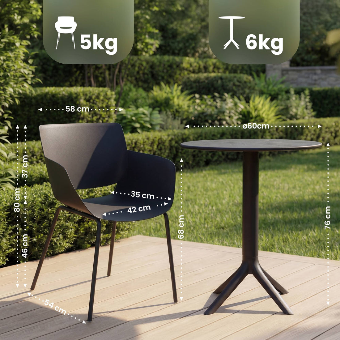 Tuinmeubelset Siora met 2 stoelen | Kleur: zwart | Afmetingen: 168x60x80 cm