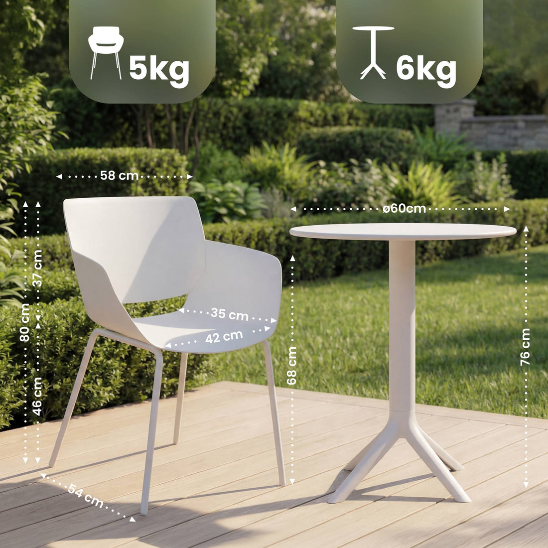 Tuinmeubelset Siora met 2 stoelen | Kleur: Wit | Afmetingen: 168x60x80 cm