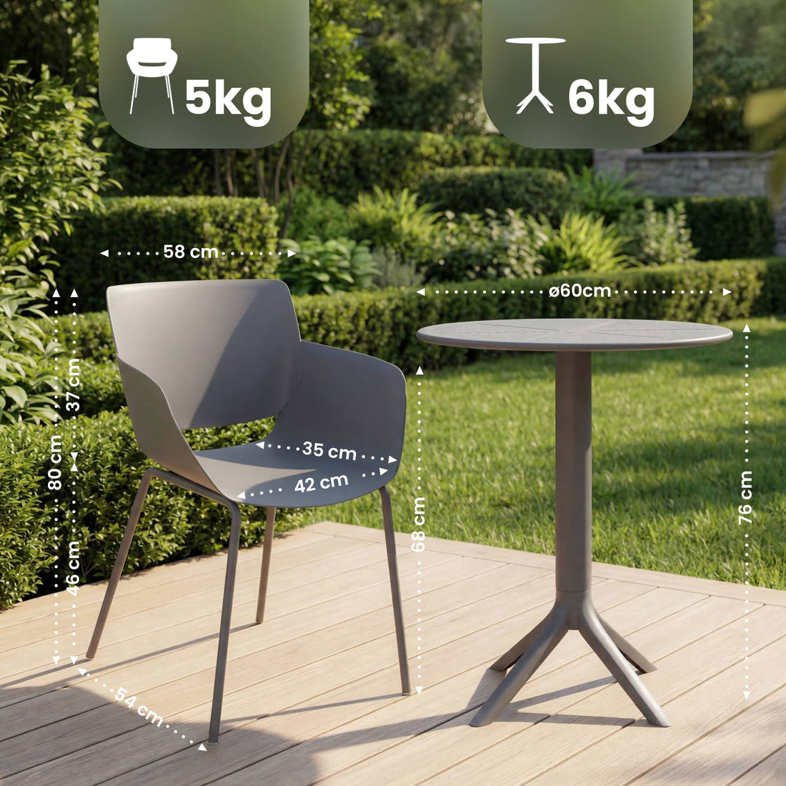 Tuinmeubelset Siora met 2 stoelen | Kleur: donkergrijs | Afmetingen: 168x60x80 cm