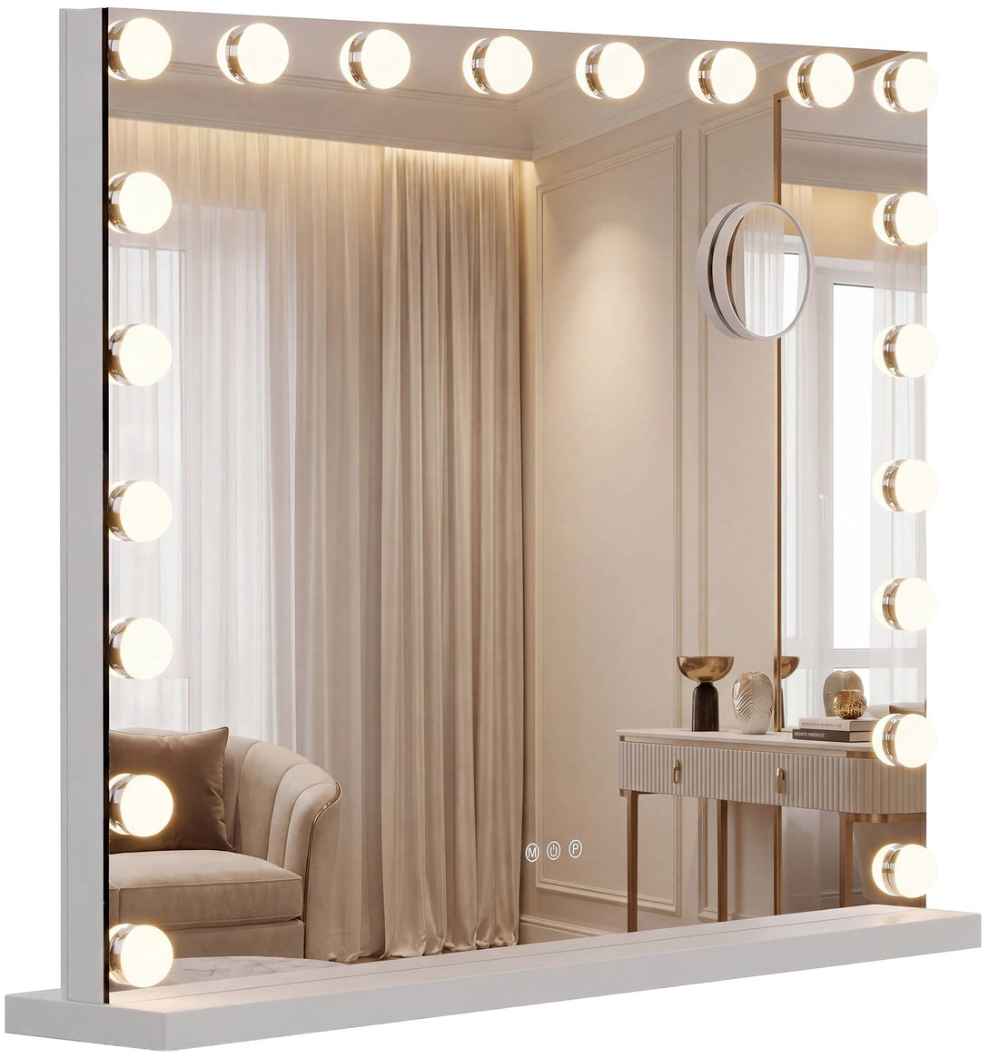 Make-upspiegel Norlina met LED-verlichting | Kleur: Wit | Afmetingen: 80x14x62 cm