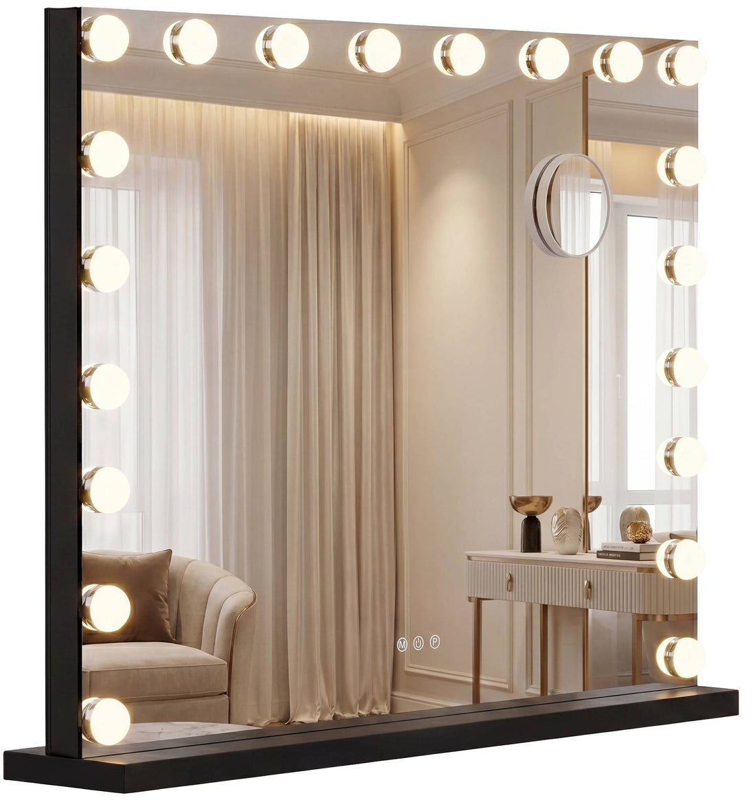 Make-upspiegel Norlina met LED en USB | Kleur: zwart | Afmetingen: 80x14x62 cm