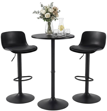 Bartafelset Velours met 2 barkrukken | Kleur: zwart | Afmetingen: 148x45x108 cm