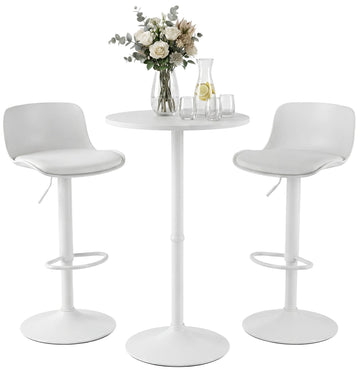 Bartafelset Velours - Ronde bartafel met 2 barkrukken | Kleur: Wit | Afmetingen: 148x45x108 cm