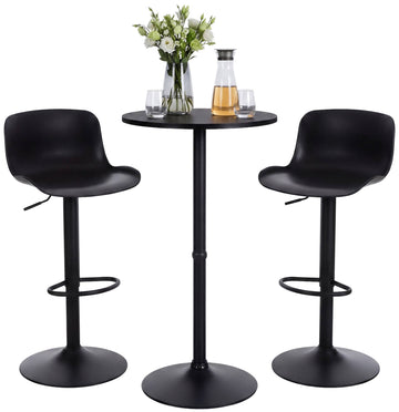 Bartafelset Velours - Ronde bartafel met 2 barkrukken | Kleur: zwart | Afmetingen: 148x45x108 cm