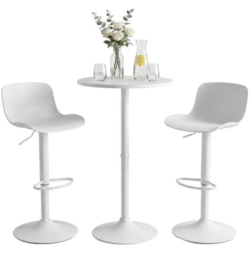 Bartafelset Velours met 2 barkrukken | Kleur: Wit | Afmetingen: 148x45x108 cm