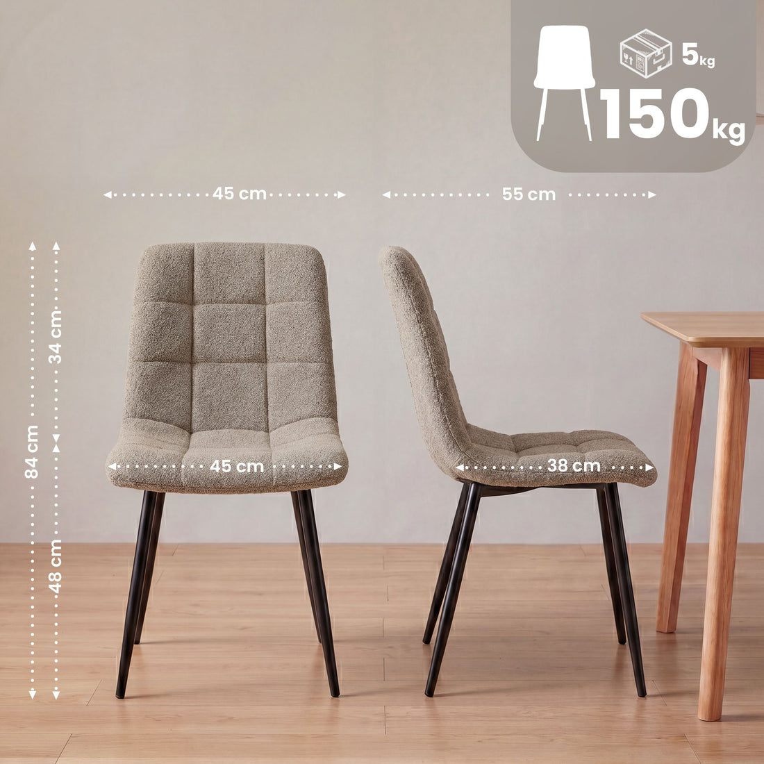 Eetkamerstoel Antibes Teddystof | Kleur: Taupe | Afmetingen: 45x55x84 cm