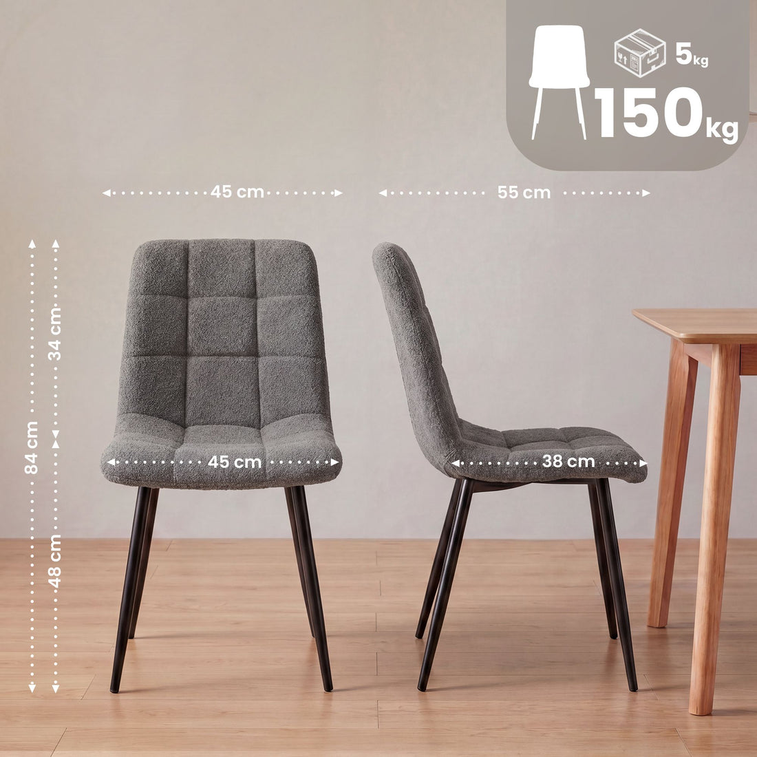 Eetkamerstoel Antibes Teddystof | Kleur: grijs | Afmetingen: 45x55x84 cm