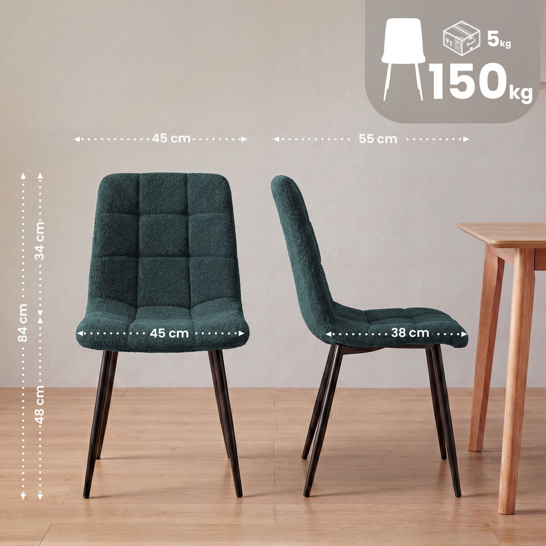 Eetkamerstoel Antibes Teddystof | Kleur: Blauw | Afmetingen: 45x55x84 cm