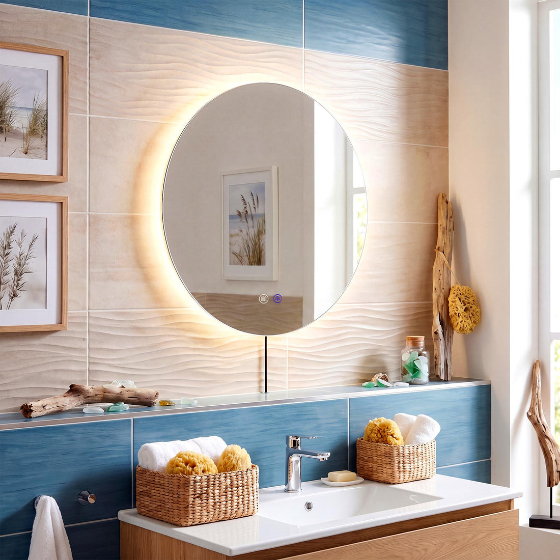 Badezimmerspiegel Vendula rund mit LED und Antibeschlag | Farbe: klar/Glas | Maße: 60x3x60 cm