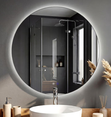 Badkamerspiegel Vendula rond met LED en anti-condens | Kleur: helder/glas | Afmetingen: 60x3x60 cm