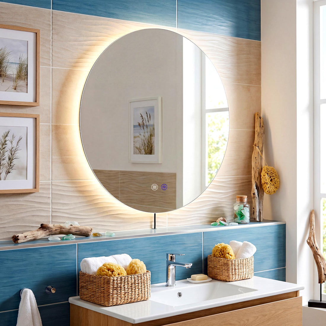 Badezimmerspiegel Vendula mit LED-Beleuchtung | Farbe: klar/Glas | Maße: 80x3x80 cm