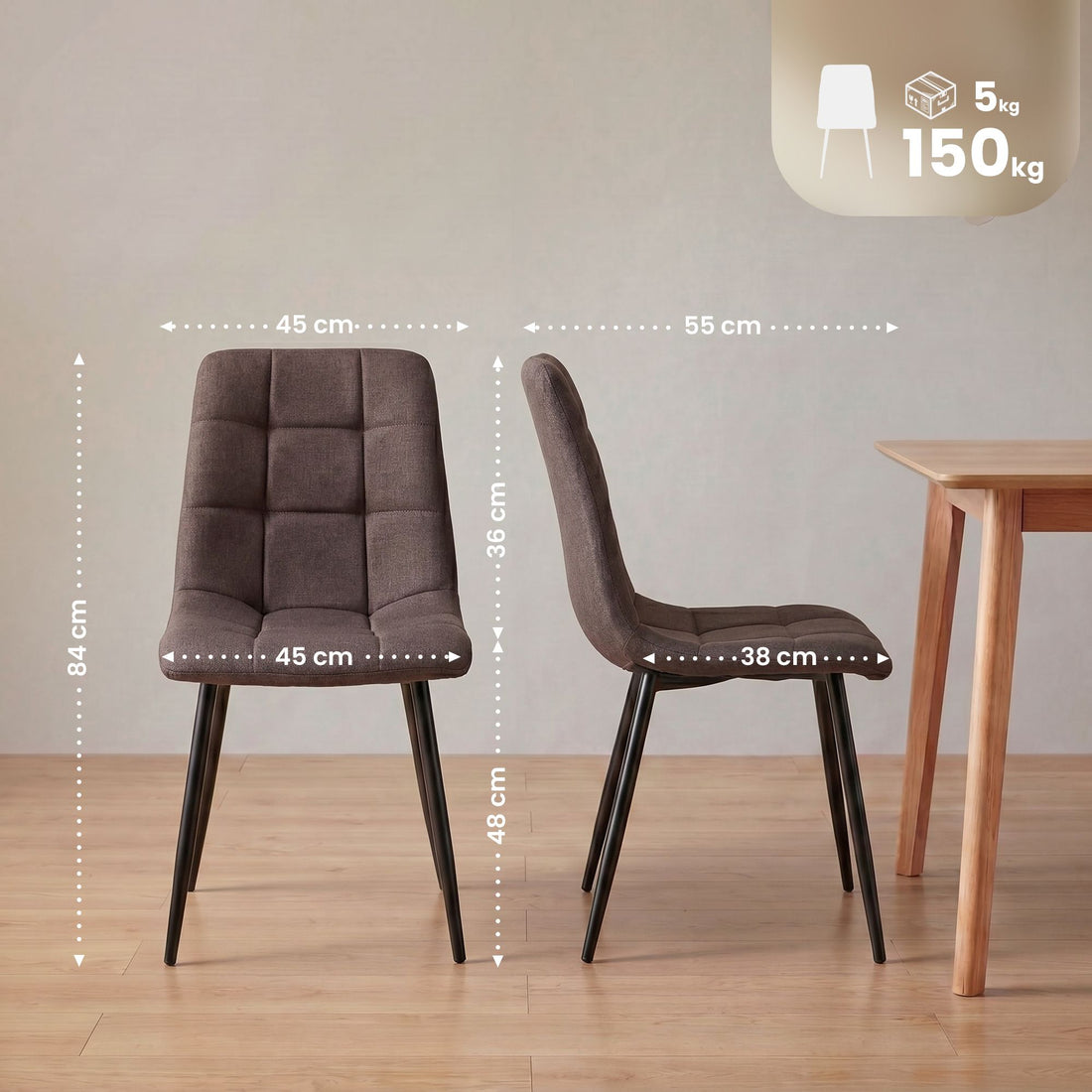 Set van 4 eetkamerstoelen Asti - Stoffen bekleding | Kleur: bruin | Afmetingen: 45x55x84 cm