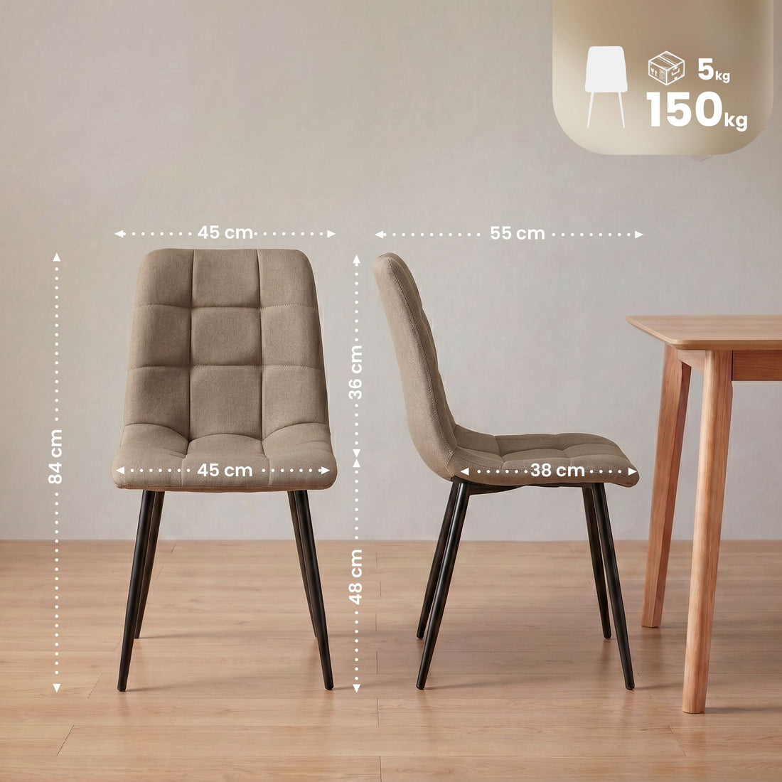 Set van 4 eetkamerstoelen Asti - stoffen bekleding | Kleur: Taupe | Afmetingen: 45x55x84 cm