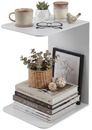 Bijzettafel Selby - C-vormige metalen tafel | Kleur: Wit | Afmetingen: 28x38x48 cm