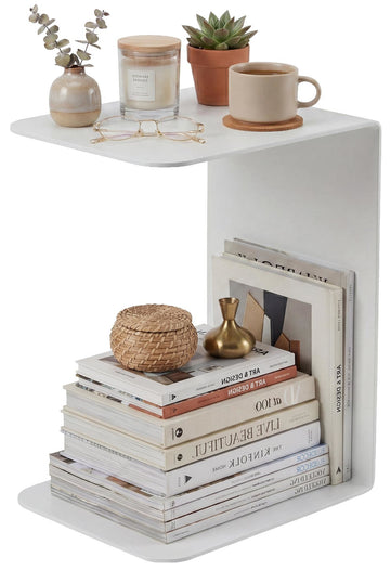 Bijzettafel Selby - C-vormige metalen tafel | Kleur: Wit | Afmetingen: 28x38x60 cm
