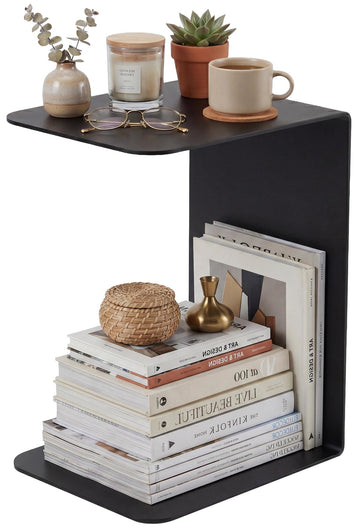 Bijzettafel Selby - C-vormige metalen tafel | Kleur: zwart | Afmetingen: 28x38x60 cm