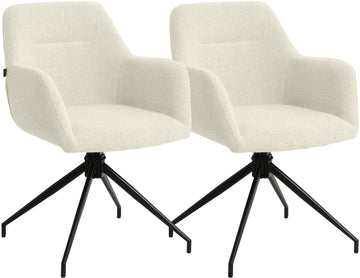 Set van 2 Eetkamerstoelen Merlinda - Teddy stof | Kleur: Creme | Afmetingen: 58x60x85 cm