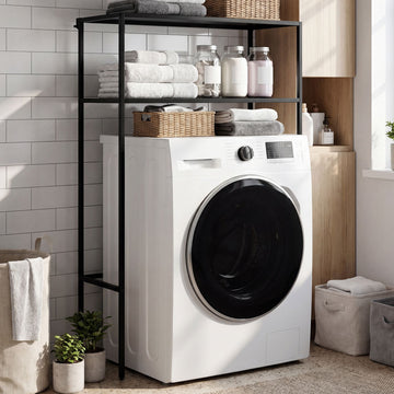 Wasmachinerek Kendal - Opbergrek boven wasmachine | Kleur: zwart | Afmetingen: 81x30x125 cm