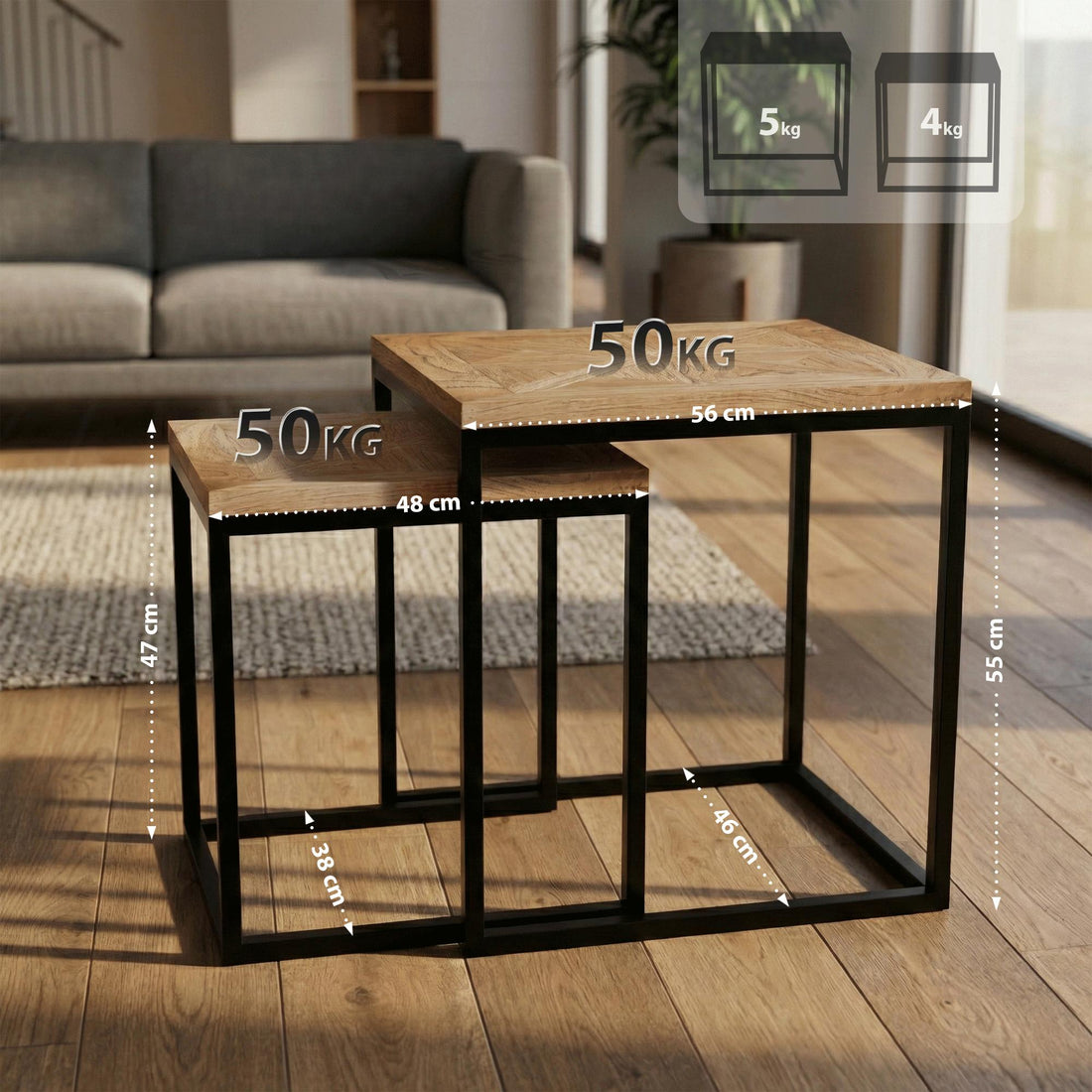 Set om 2 sidobord Talero | Färg: Natura | Mått: 48x38x47 cm
