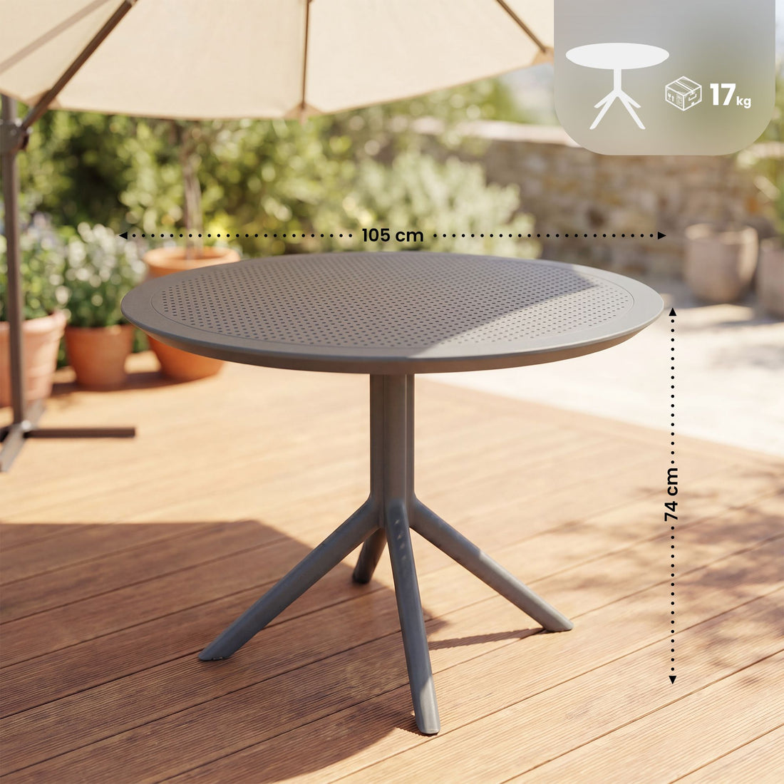Bistrotisch Sky 105 cm – Wetterfester Gartentisch | Farbe: Dunkelgrau | Abmessungen: 105x105x74 cm