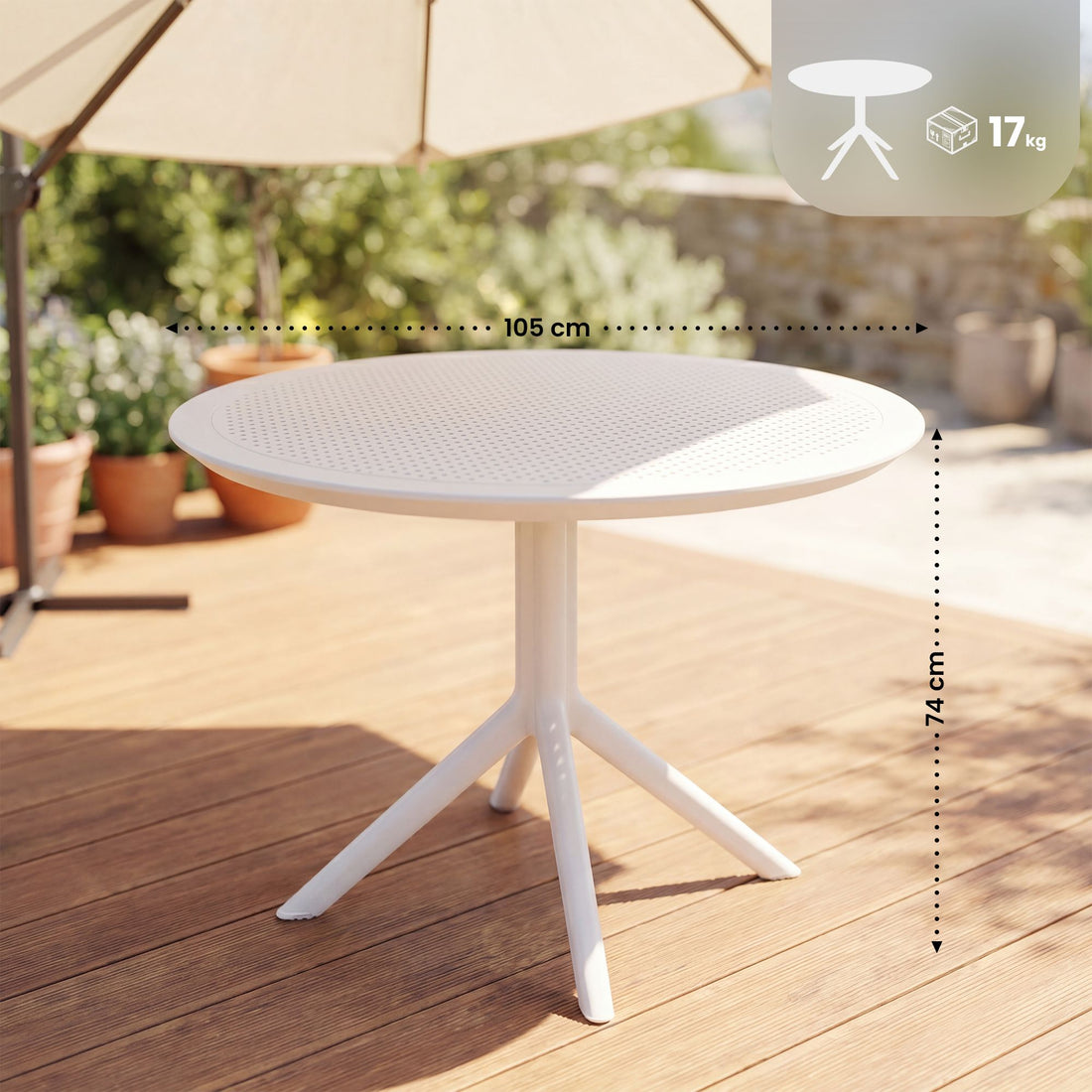 Runder Bistrotisch Sky 105 cm - Outdoor | Farbe: Weiß | Maße: 105x105x74 cm