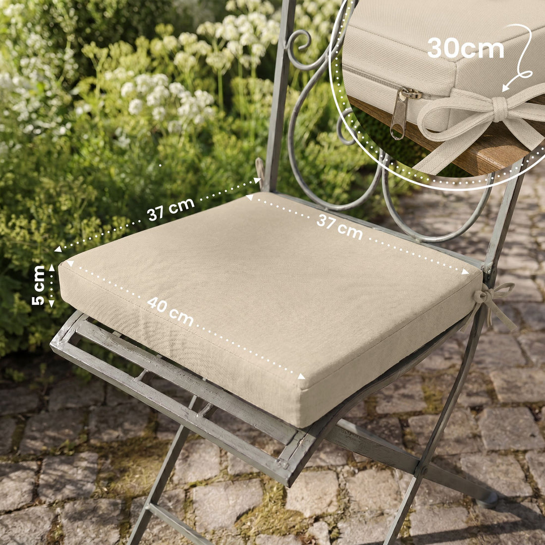 Zitkussen tuinstoel Sibell of Kiran | Kleur: creme | Afmetingen: 40x37x5 cm