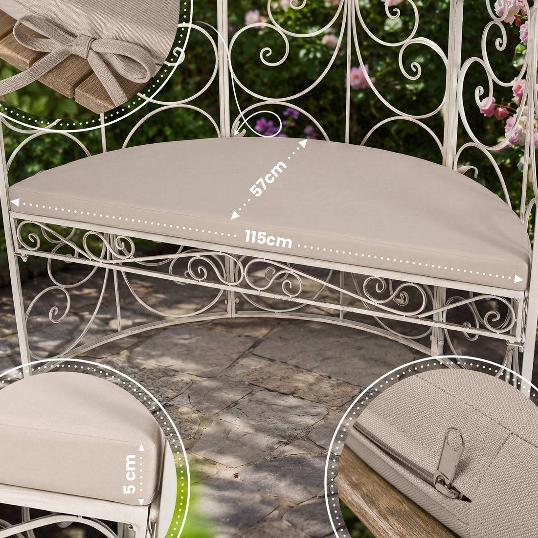 Zitkussen Halfpaviljoen Rosie | Kleur: Creme | Afmetingen: 115x57x5 cm