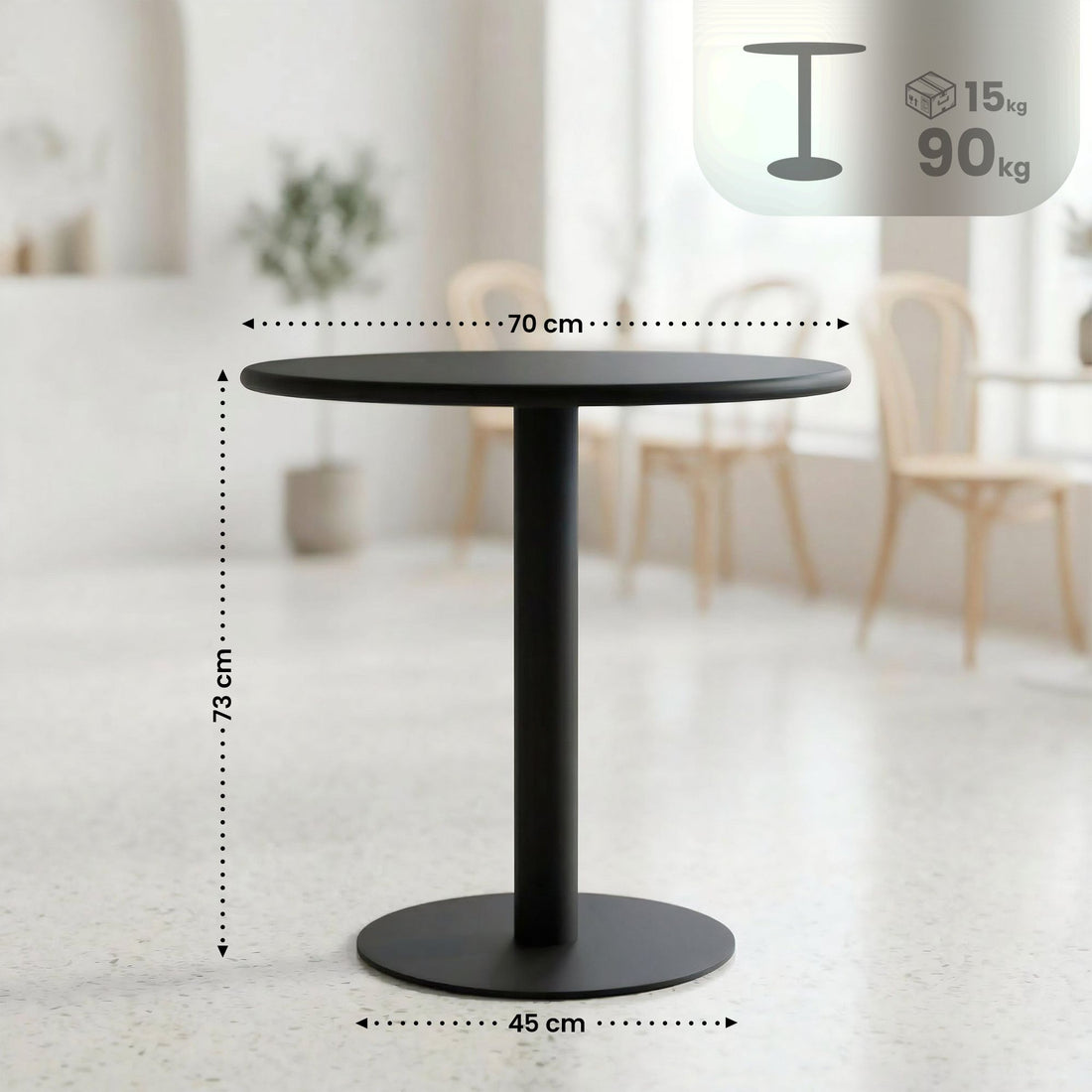 Bistrotafel Jarla - Ronde MDF-tafel | Kleur: Zwart | Afmetingen: 70x70x73 cm