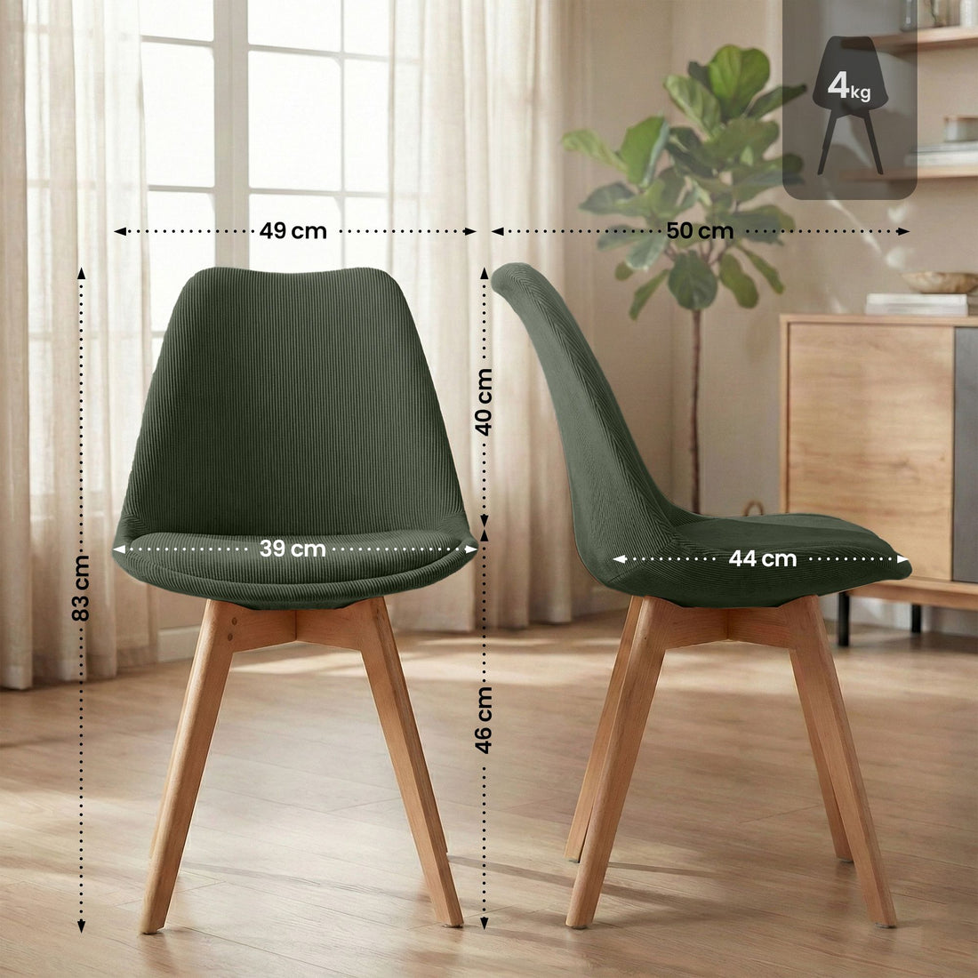 Eetkamerstoel Linares - Scandinavisch design | Kleur: Groen | Afmetingen: 49x50x83 cm