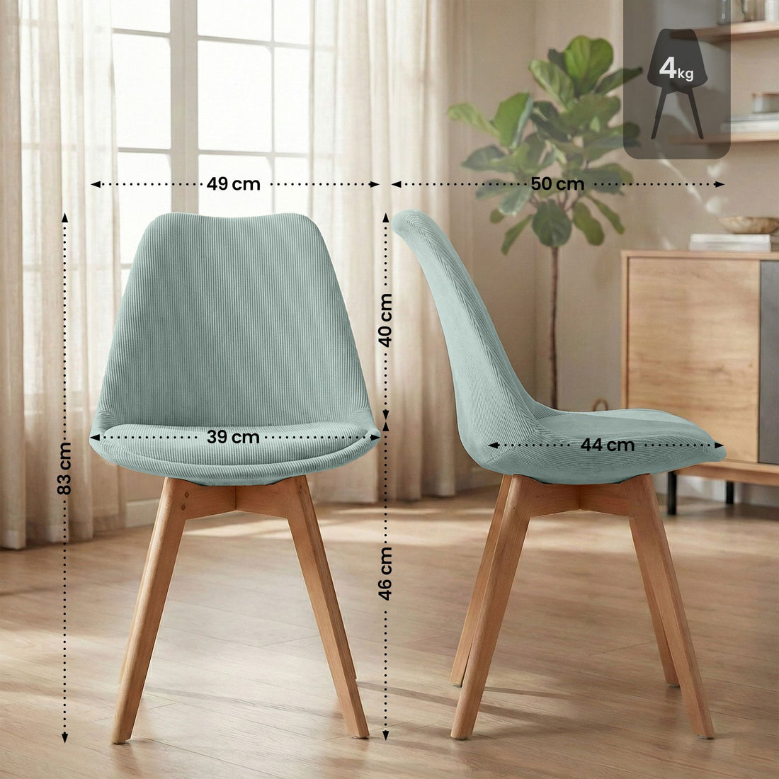Eetkamerstoel Linares - Scandinavisch design | Kleur: Turkis | Afmetingen: 49x50x83 cm