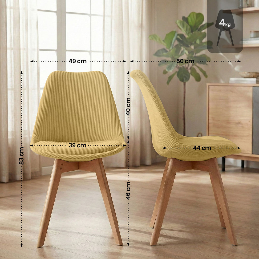 Eetkamerstoel Linares - Scandinavisch design | Kleur: Geel | Afmetingen: 49x50x83 cm