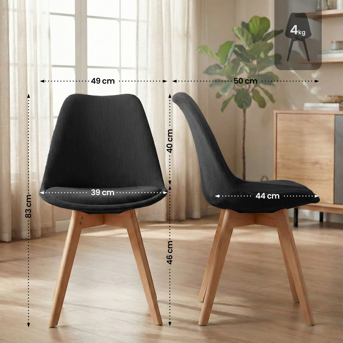 Eetkamerstoel Linares - Scandinavisch design | Kleur: Antraciet | Afmetingen: 49x50x83 cm