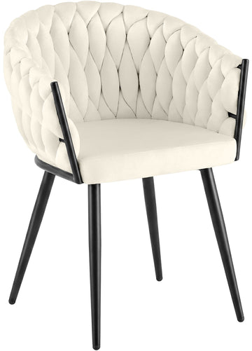 Molise fluwelen eetkamerstoel met armleuning | Kleur: Creme | Afmetingen: 58x57x80 cm