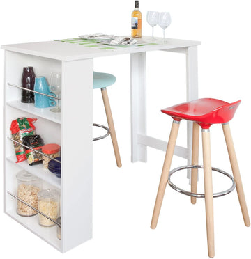 Keukeneettafel-Bartafel Salontafel met 3-laags opbergrek, Wit