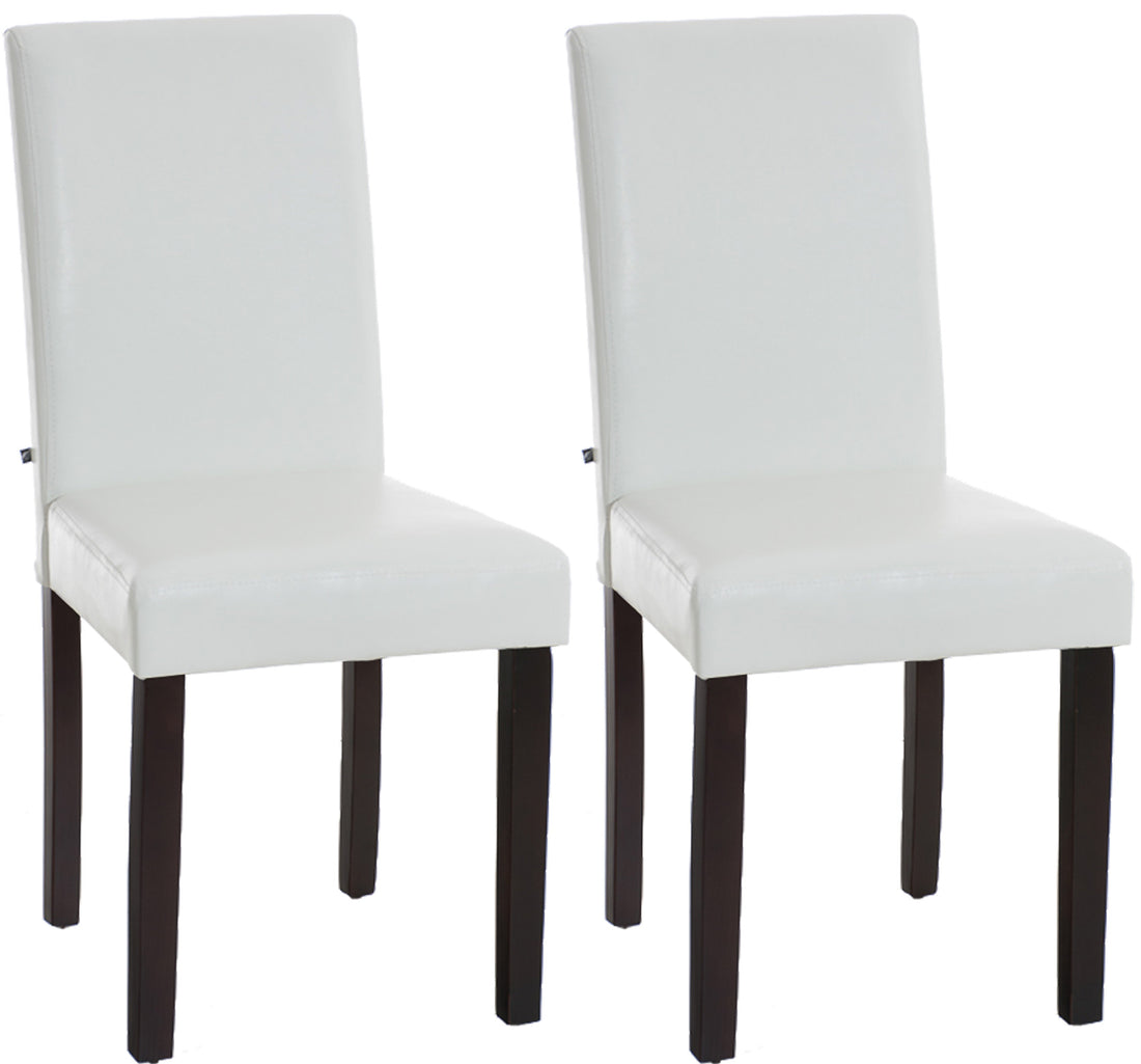 Set van 2 Eettafelstoelen van Kunstleer - Keukenstoelen - Comfortabele Zitervaring Kleur wit Onderstel Kleur donkerbruin