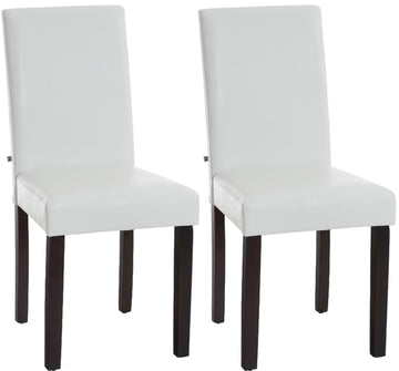 Set van 2 Eettafelstoelen van Kunstleer - Keukenstoelen - Comfortabele Zitervaring Kleur wit Onderstel Kleur donkerbruin