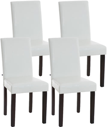 4-delige set Eetkamerstoelen, Kunstleer - Comfortabele Rugleuning, Onderhoudsvriendelijk Design Kleur wit Onderstel Kleur donkerbruin