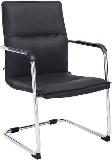 Bezoekersstoel - Gastenzetel - Ergonomische Armleuningen, Kunstleer & Chrome Design Kleur zwart