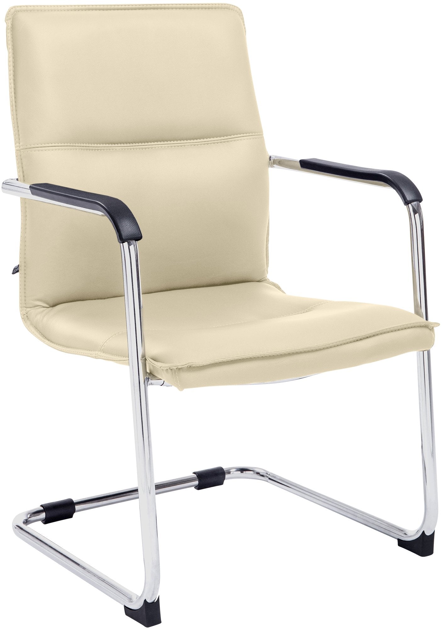 Bezoekersstoel - Gastenzetel - Ergonomische Armleuningen, Kunstleer & Chrome Design Kleur crème